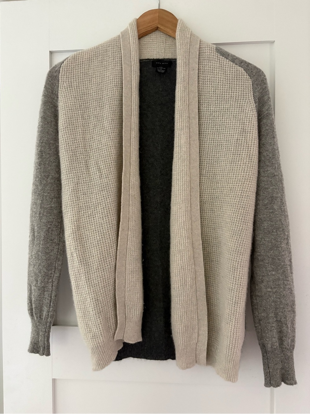 Only Mine Color Block Two-Tone Shawl Collar Cashmere Cardigan - Gray & Cream